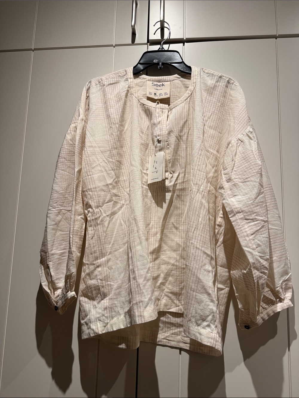 Seek Cream Textured Long-Sleeve Blouse